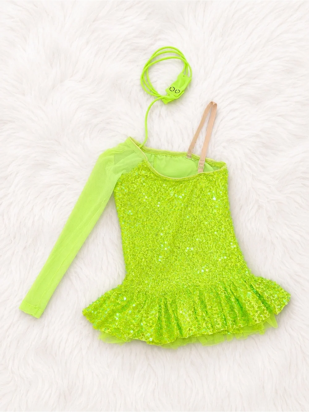 Revolution Dancewear Neon Green Sequin Fringe Dance Costume XS/C